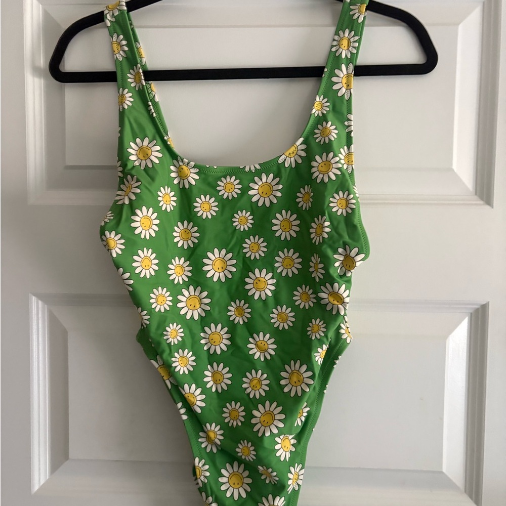 Aerie Green Daisy Print One Piece Swimsuit